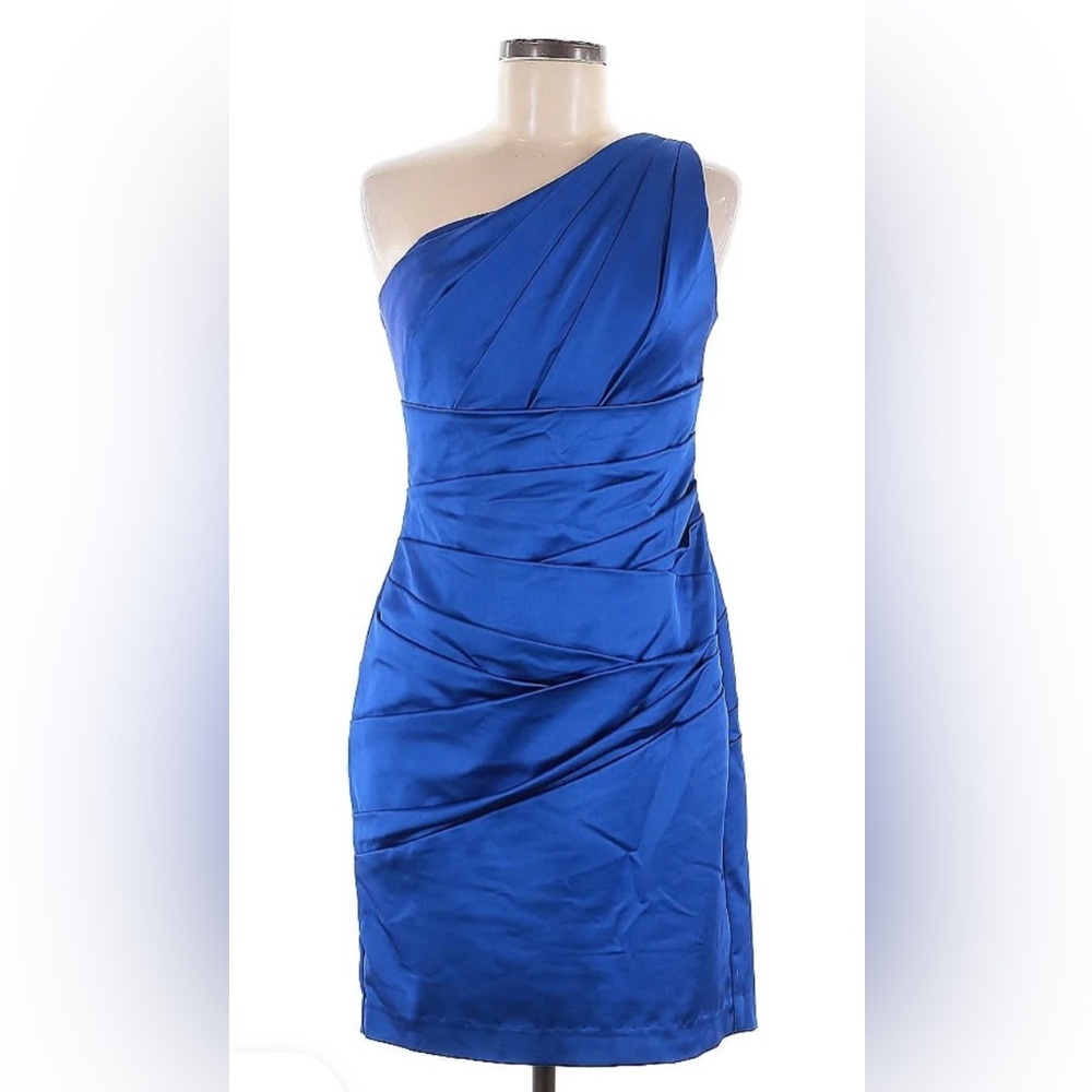 David's Bridal Royal Blue One-Shoulder Dress